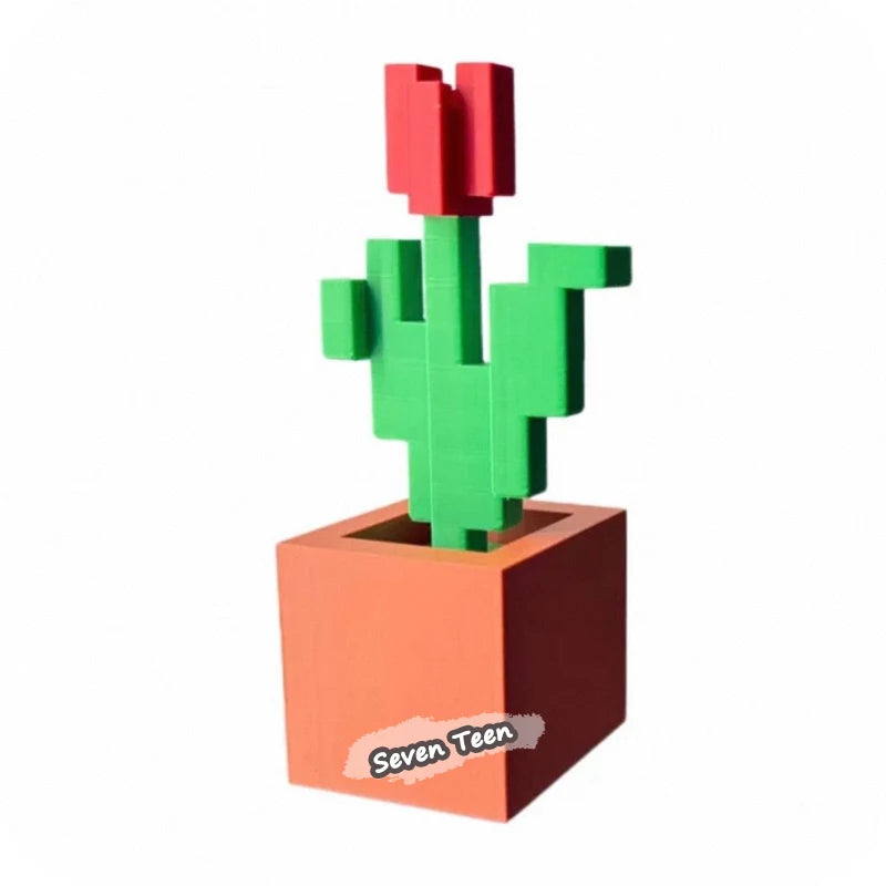 Pixel Tulip Flower: Desktop Decor
